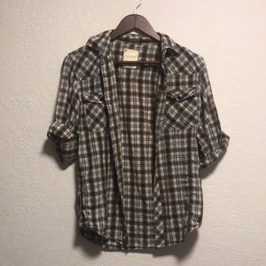 Country Style Plaid Button Down | Size Medium | Bluenotes | Brown, Cream & Blue